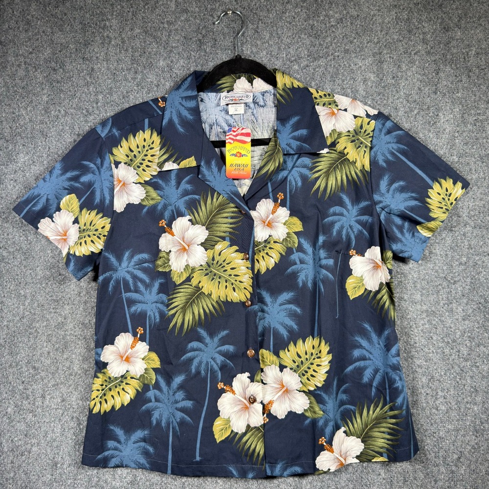 Pacific Legend Hawaiian Shirt Mens XL Navy Blue Floral Tropical Hibiscus NWT